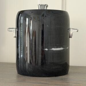 Georges Briard 8.5"T Black Marble Ice Bucket Silver Handles MCM Mid Century EUC